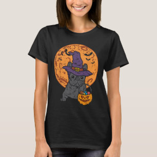 Bulldog Witch Moon Pumpkin Halloween Frenchie Dog  T-Shirt