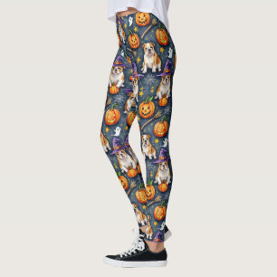 Bulldog Witch & Pumpkin Halloween Leggings