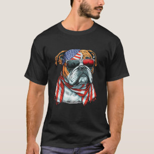 Bulldog With American Flag Patriotic USA For 4th O T-Shirt