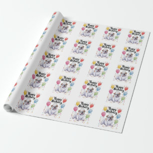 Bulldog with Balloons Wrapping Paper