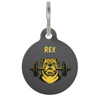 Bulldog With Barbell Pet Tag