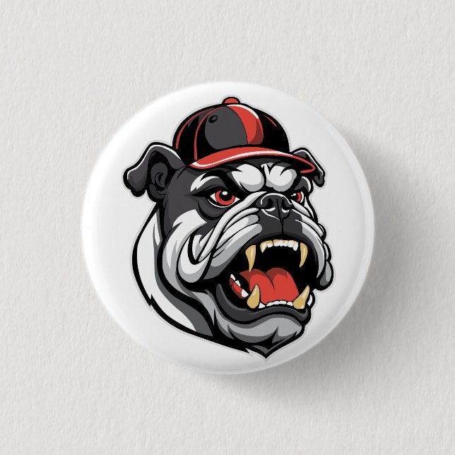 BULLDOG WITH BASEBALL CAP 1 INCH ROUND BUTTON (Front)