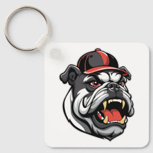 BULLDOG WITH BASEBALL CAP KEYCHAIN
