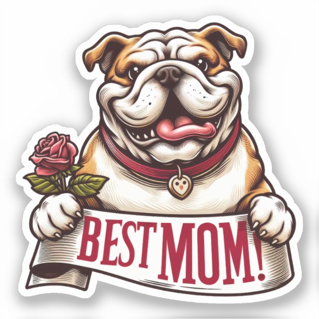 Bulldog with ''Best Mom'' sign (Front)