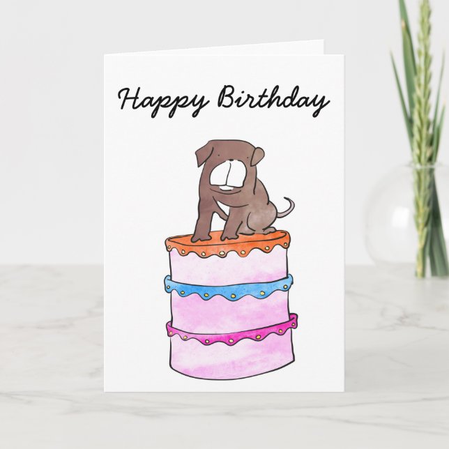 Bulldog with cake birthday card (Front)