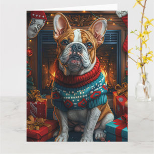 Bulldog with Christmas Gifts Fireplace Card