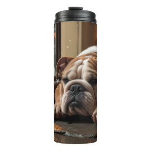 Bulldog with Christmas Lights Holiday Thermal Tumbler