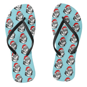 Bulldog with Christmas Santa Hat Pattern Flip Flops