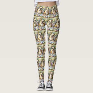 Bulldog with Easter Eggs Holiday Leggings