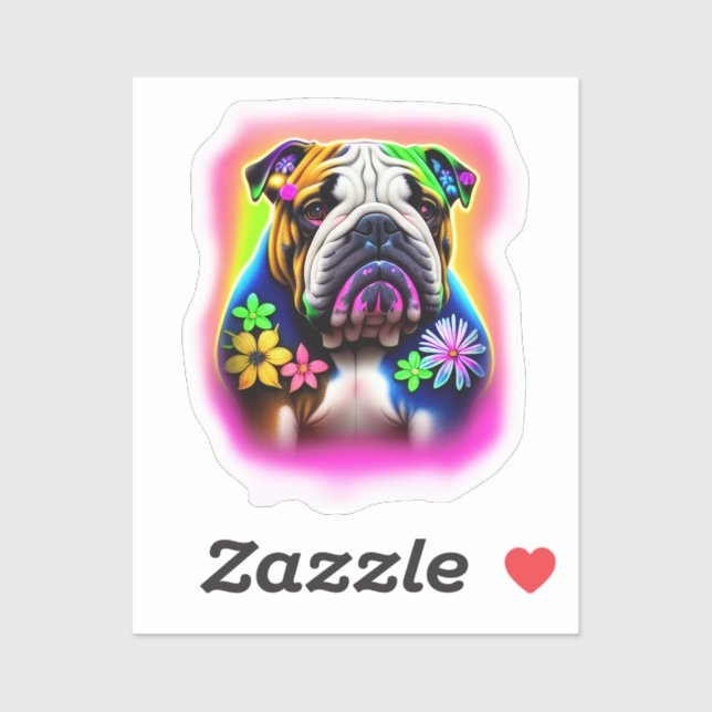 Bulldog with flowers sticker (Sheet)