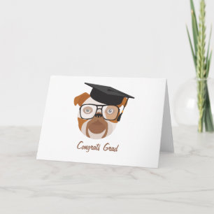 Bulldog With Glasses and University Graduation cap Card