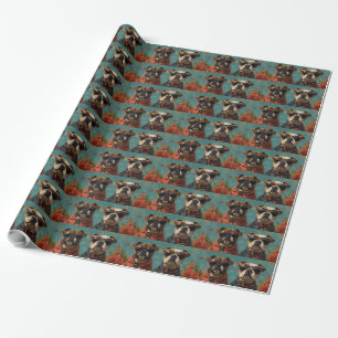 Bulldog With Heart Roses Valentine's Day Wrapping Paper