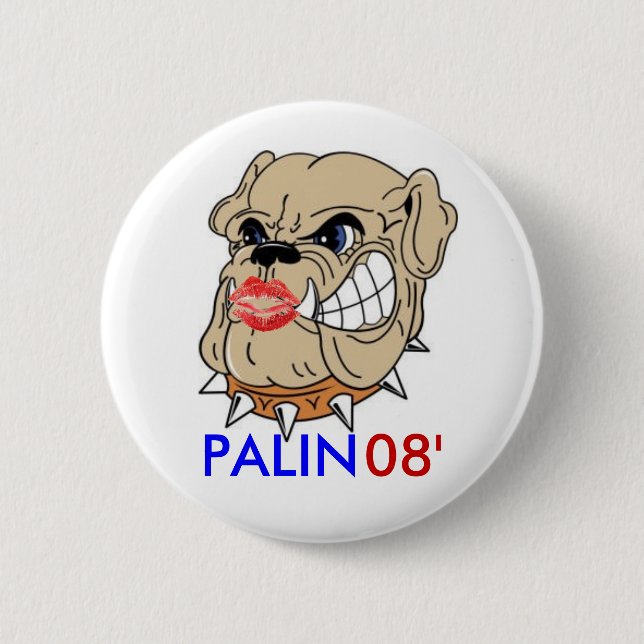 Bulldog with Lipstick 2 Inch Round Button (Front)