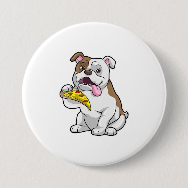 Bulldog with Piece of Pizza 3 Inch Round Button (Front)