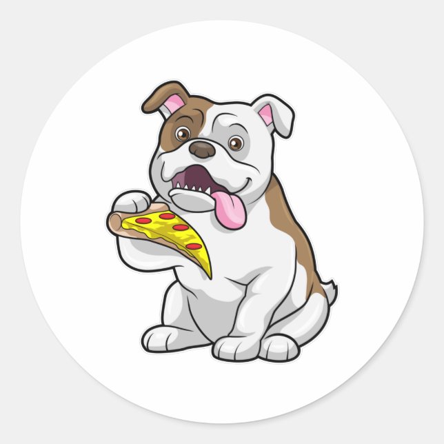 Bulldog with Piece of Pizza Classic Round Sticker (Front)