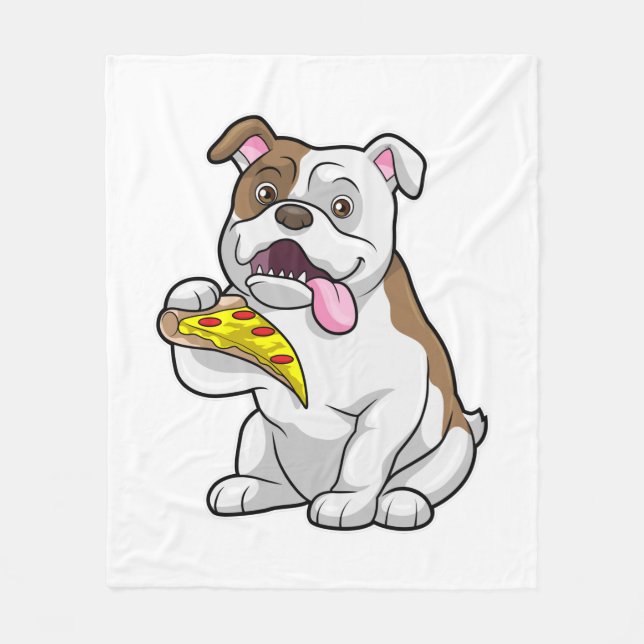 Bulldog with Piece of Pizza Fleece Blanket (Front)