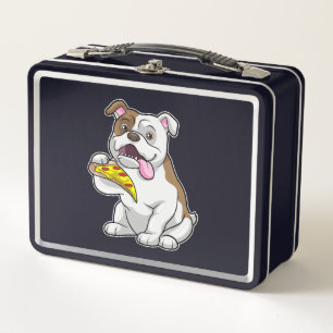 Bulldog with Piece of Pizza Metal Lunch Box