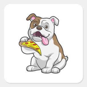 Bulldog with Piece of Pizza Square Sticker