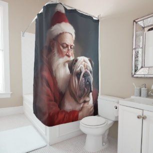 Bulldog With Santa Claus Festive Christmas 