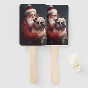 Bulldog With Santa Claus Festive Christmas  Hand Fan