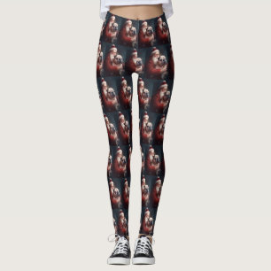 Bulldog With Santa Claus Festive Christmas Leggings
