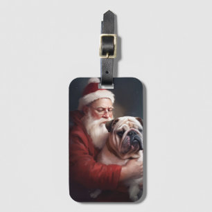 Bulldog With Santa Claus Festive Christmas  Luggage Tag