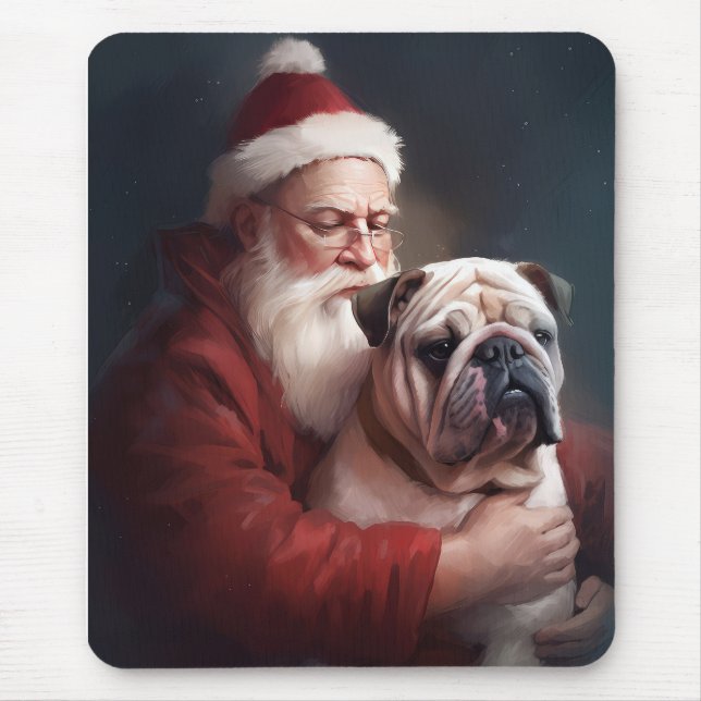 Bulldog With Santa Claus Festive Christmas  Mouse Pad (Front)