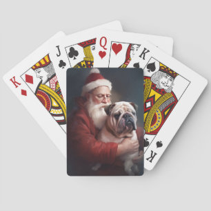 Bulldog With Santa Claus Festive Christmas Playing Cards
