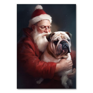 Bulldog With Santa Claus Festive Christmas Table Number
