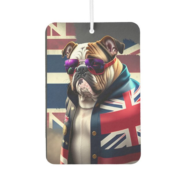 Bulldog with Union Jack Jacket Air Freshener (Front)