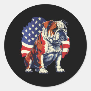 Bulldog With Us Stars And Stripes Flag Illustratio Classic Round Sticker