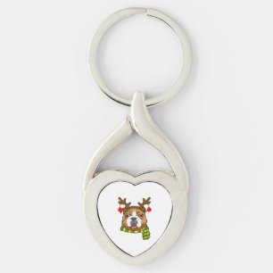 Bulldog Xmas Reindeer Horns Dog Lover Christmas Keychain