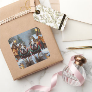 Bulldogs Christmas Snow Holiday Square Sticker