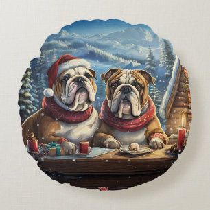 Bulldogs Holiday Design By Rich AMeN Gill Round Pillow