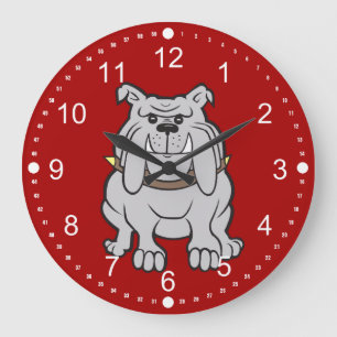 Bulldogs Mascot on Red Dog Lover Gifts Large Clock
