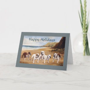 Bulldogs On The Beach Christmas Card