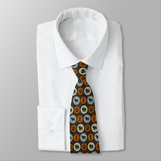 Bulldogs Pattern with Paw Prints and Dog Biscuits Tie (Tied)