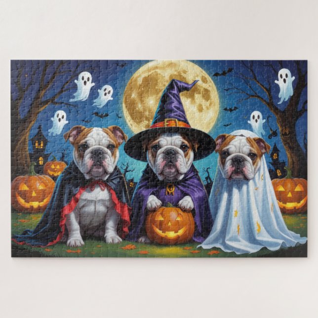 Bulldogs Pumpkin Halloween Funny  Jigsaw Puzzle (Horizontal)