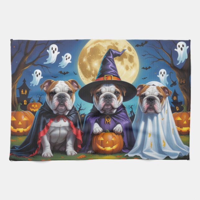 Bulldogs Pumpkin Halloween Funny  Kitchen Towel (Horizontal)