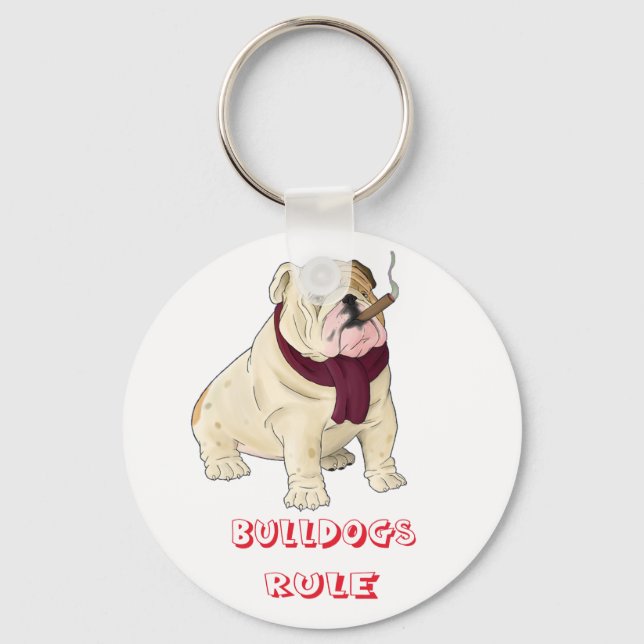 Bulldogs Rule! English Bulldog Puppy Dog Key Chain (Front)