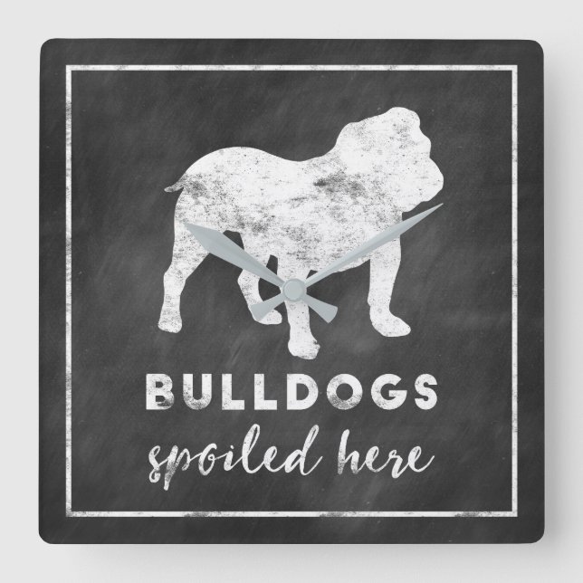 Bulldogs Spoiled Here Vintage Chalkboard Square Wall Clock (Front)