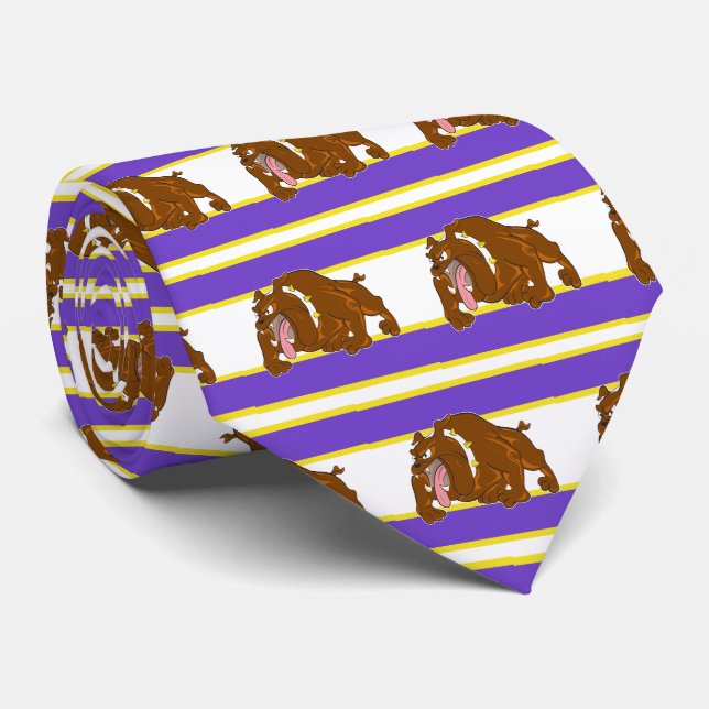 Bulldogs Sports Team Purple White Necktie (Rolled)