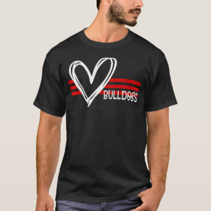 Bulldogs Team Pride School Spirit White Red Heart T-Shirt