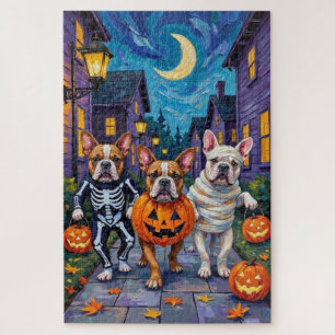Bulldogs Trick-or-Treating in Halloween Costumes Jigsaw Puzzle