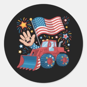 bulldozer 4th of July Toddler Boys Kids Youth USA Classic Round Sticker