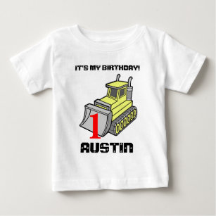 Bulldozer Birthday Tee, customizable Baby T-Shirt