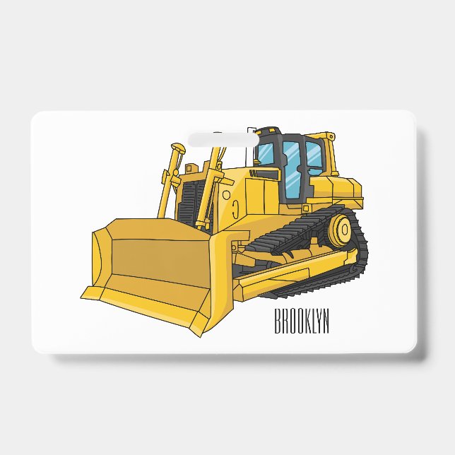 Bulldozer cartoon illustration badge (Front)