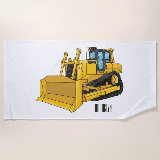 Bulldozer cartoon illustration beach towel (Front)