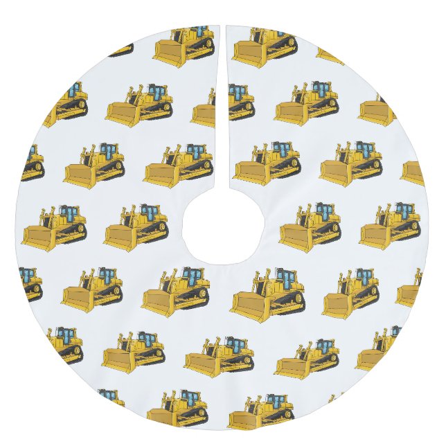 Bulldozer cartoon illustration brushed polyester tree skirt (Front)