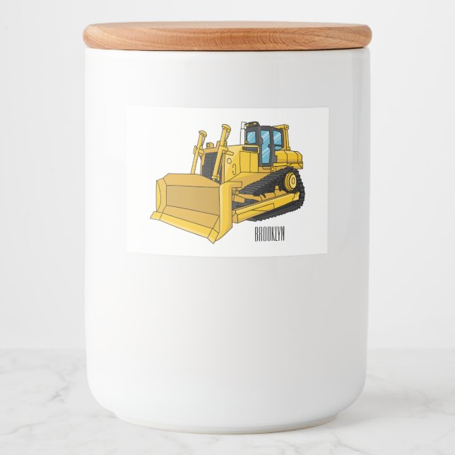 Bulldozer cartoon illustration food label (Front)
